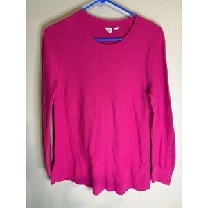 Gap Womens Medium Pink Textured Knit Crew Neck Long Sleeve Peplum Hem Sweater